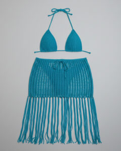 Conjunto Celeste Con Falda Crochet